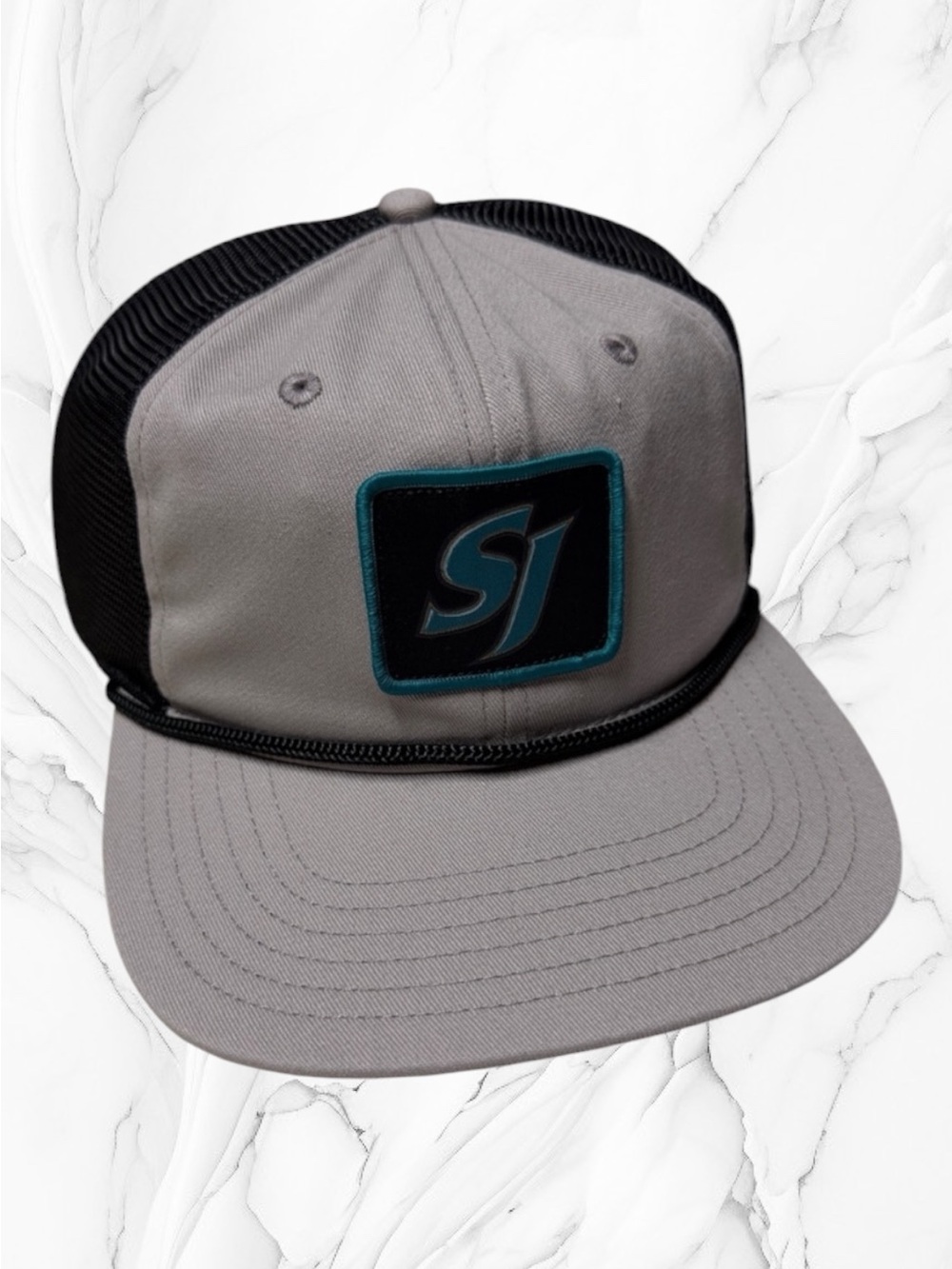 San Jose SJ Sharks Logo Grey and Teal mesh Trucker Hat adjustable